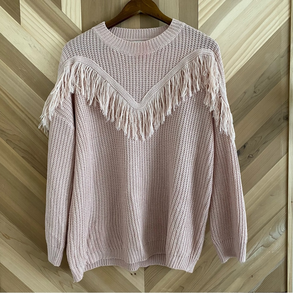 Light Pink Fringe Knit Sweater